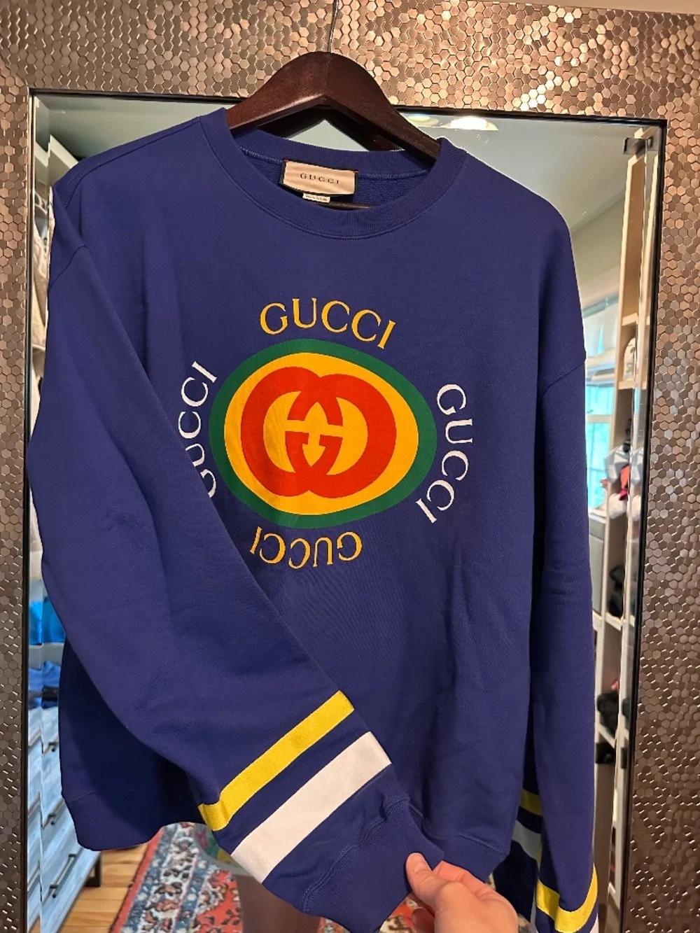 Gucci Men's Interlocking GG Logo Crewneck Sweatshirt Blue XS — Like New